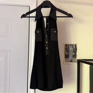 Cache y2k vintage black chunky rib ribbed knit halter neck snap button up top